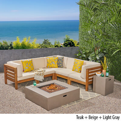 Ravello Outdoor V-Shaped Sectional Sofa Set with Fire Pit-image
