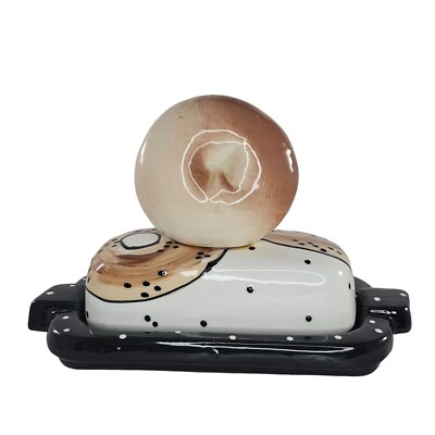 Bagel Shaped Butter Dish Studio Pottery Artist Signed Kitsch Decorative-image