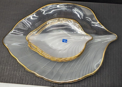 Vtg Studio Nova Leaf Dish Gold Edge Frosted  1 - 14.5