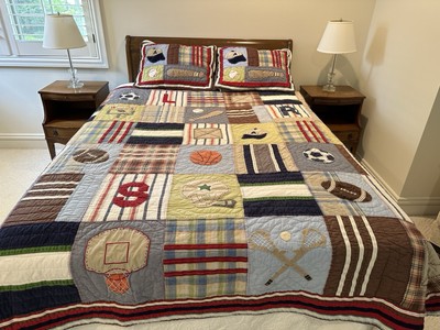 Pottery Barn Kids Sports Patchwork Quilt 2 Shams - Full Size 85