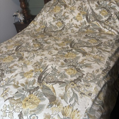 Pottery Barn King Duvet 2011 Chic Chinoiserie Peacock Beige Yellow Linen Cotton-image