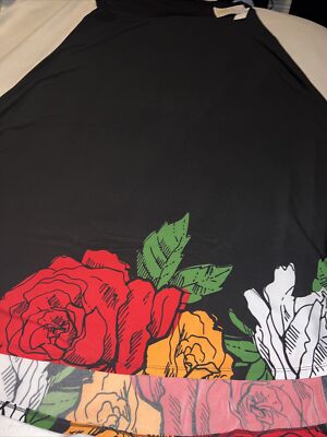 LuLaRoe MAXI Dipped Skirt Dress 🦄 Black Dip Red Blush Roses 3XL 24/26 XXXL 3X-image
