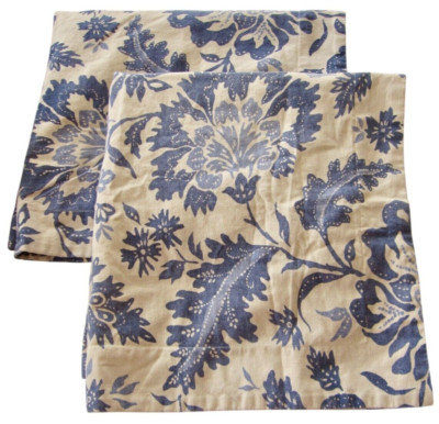 Pottery Barn Blue and Light Tan Floral Euro Sham Pair Linen Cotton-image