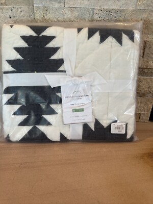 Pottery Barn Tallie Geo Geometric euro Quilted Sham Ivory Charcoal Black New Tag-image