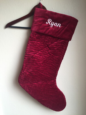 Pottery Barn Channel Quilted Velvet Stocking RED Large RYAN monogram IMPERFECT 2-image