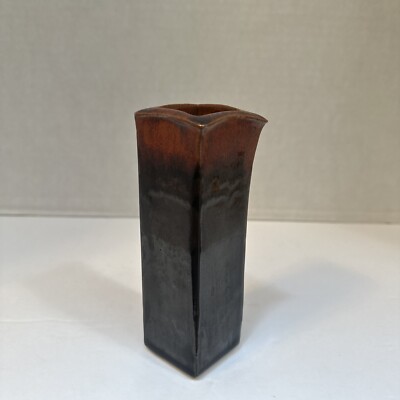Signed EJ Mid Century Modern MCM Square Studio Pottery Vase-image
