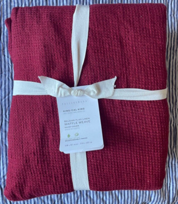 $329 Pottery Barn European Flax Linen Waffle DUVET COVER King/Cal.King 108x92-image