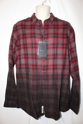 mens only & sons slim flannel shirt XL nwt dip dye red gray-image