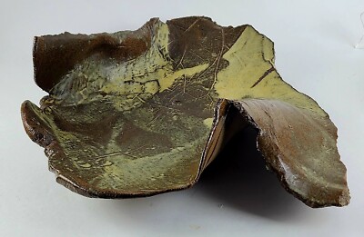 Studio Pottery Faux Fossil Forest Leaf Platter Handcrafted Stoneware, Signed KLW-image