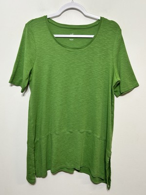 J Jill Pima Dipped Hem Tunic 100% Pima Cotton Womens Size Large Green-image