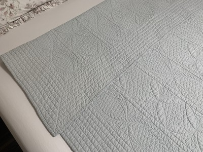 Pottery Barn light aqua blue linen-cotton TWIN quilt coverlet cottage chic 68x82-image