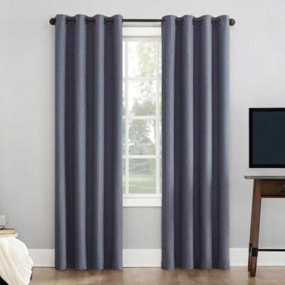 Sun Zero Pratt Tonal Texture Fleece Insulated 100% Blackout Curtains 2-pk Navy-image