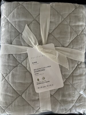 pottery barn BELGIAN FLAX LINEN 1 King  diamond sham original $79 new Soft Gray-image