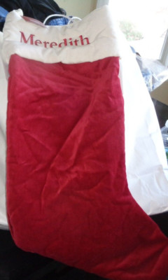 Pottery Barn  Christmas Basic velvet  red Stocking  large mono Meredith  New -image