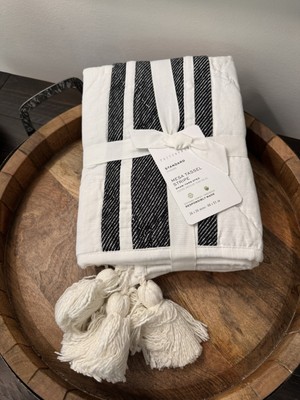 Pottery Barn Mesa Tassel Stripe STANDARD Pillow Sham Black Striped Farmhouse NEW-image
