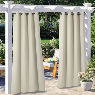 2 Panels Weighted Patio Outdoor Curtains 95 inch Length, Home Fashion Microfi...-image