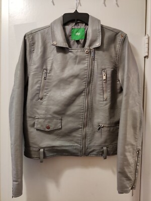 Dip Women's Grey Faux Leather Motor Jacket Size L. P-T-P:19.5in-image