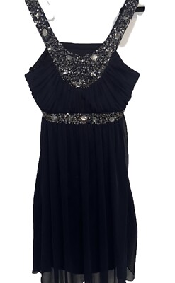 City Studio Dark Blue Beaded Rhinestone Fit & Flare Prom Bridesmaid Dress Size S-image