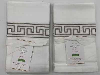 Pottery Barn Geo Embroidered Organic Percale Sham S/2 King Simply Taupe #G689-image