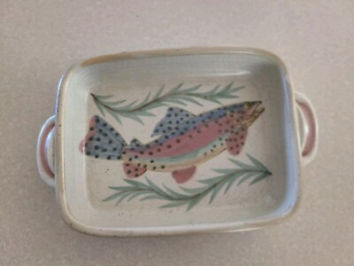Allen Williams Studio Art Pottery Ceramic Rainbow Trout Fish Serving Dish 10”-image