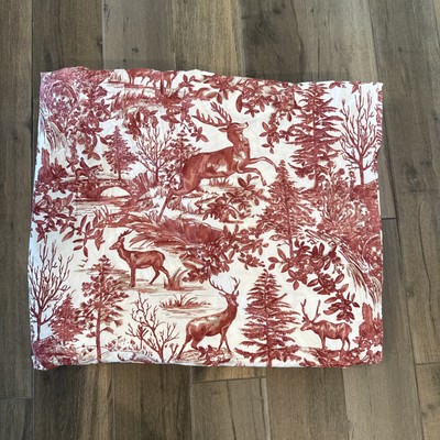 Pottery Barn Red Alpine Toile KING SIZE Duvet Cover Stag Woodland Forest Tree-image