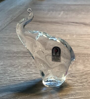 Pilgrim Art Glass Elephant shaped paperweight with original label-image