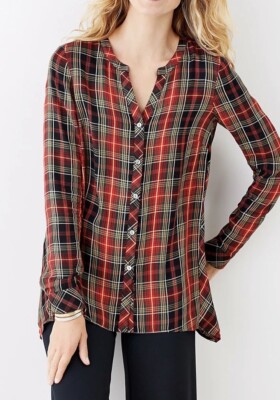 J. Jill PLAID DIPPED HEM Button-Up SHIRT Size Large-image