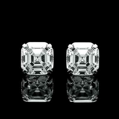 6CT Asscher Cut Created Diamond Earrings 14K White Gold Solitaire Square Studs-image