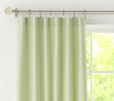 Pottery Barn Kids Light Green Twill Curtain Panel with Blackout Liner - Set Of 2-image