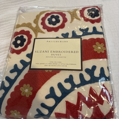 POTTERY BARN Embroidered  Suzani LINEN DUVET COVER-image