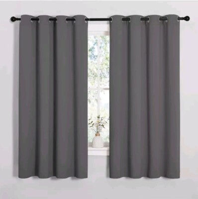 Grey Blackout Curtain Panels For Bedroom Thermal Insulated Grommet Top Blackout -image