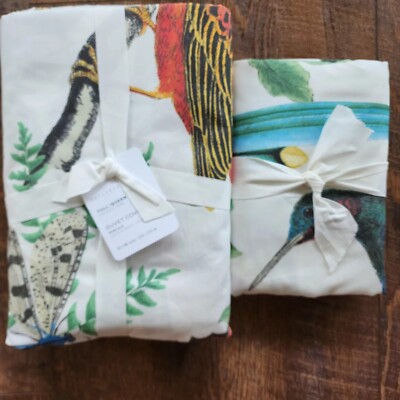 Pottery Barn Fauna Songbird Butterfly Full Queen Duvet Cover & 2 Euro Shams New-image