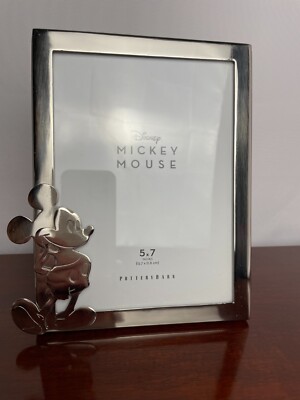 RARE Mickey Mouse Pottery Barn 5x7 picture frame chrome/silver color  metal-image