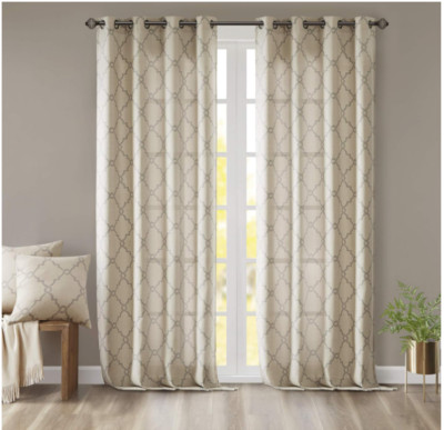 Madison Park Saratoga Single Window Curtain Light Filtering Fretwork Print 1-image