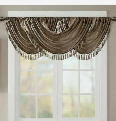 MADISON PARK Elena Faux Silk Waterfall Window Valance in Bronze-image
