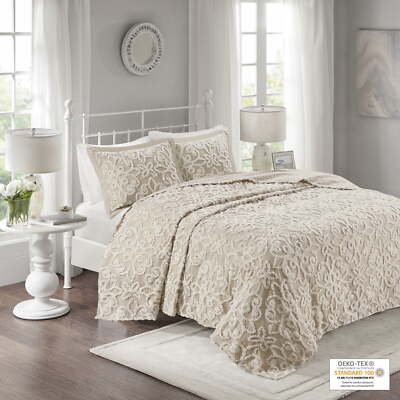 Home Essence Amber 3 piece Tufted Cotton bedspread set, King/Cal King, Taupe-image