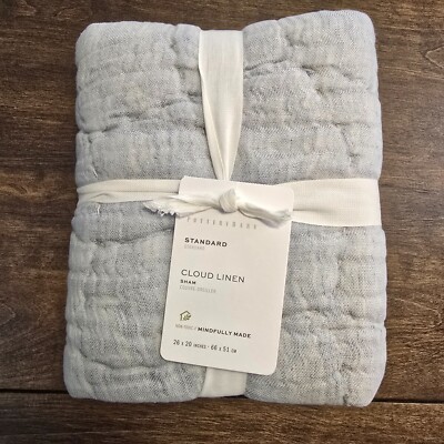 POTTERY BARN CLOUD HANDCRAFTED COTTON/LINEN QUILTED SHAM STANDARD ~ CHAMBRAY-image