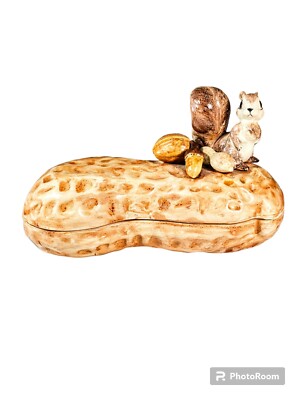 Vintage Art Studio Ceramic Hand Painted Squirrel Peanut Shaped Dish Candy RARE-image