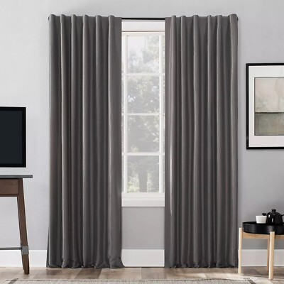Evelina Faux Dupioni Silk Thermal 100% Blackout Curtain Panel - 108 X 50 - Grey-image