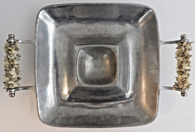 VINTAGE CAST ALUMINUM CHIP DIP TRAY SERVING SEASHELL HANDLES MCM MID CENTURY-image