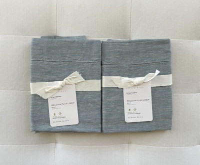 Pottery Barn BELGIAN FLAX LINEN Standard Shams ~Set of Two~ Chambray NWT-image
