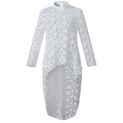 Dress Hollow Cocktail Blouse Crochet Irregular Long Top Womens Flounce Dip Hem-image