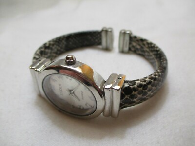 Studio TIME Wristwatch Oval Shaped Silver Tone Face Black Cuff Band-image
