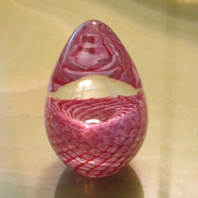  Glass Eye Studio Signed GES 99 Egg Shaped Iridescent Colorful Paperweight-image