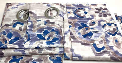 Sun Zero Regina Floral Watercolor Grommet Curtain Set of 2 Panels Linen 40x63