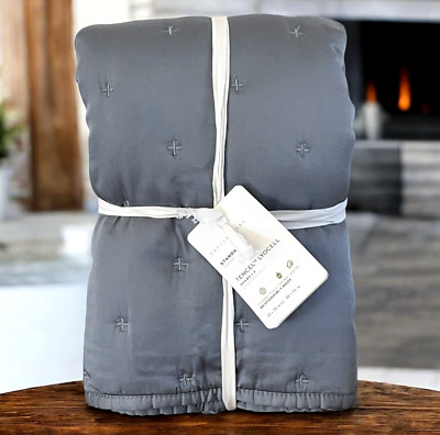 Pottery Barn Lyocell Tufted Quilted 2 STANDARD SHAMS - Riviera Blue NWT-image