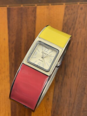 Studio Time Women's Watch Cuff Bracelet Quartz Pink/Yellow 20mm - New Battery-image
