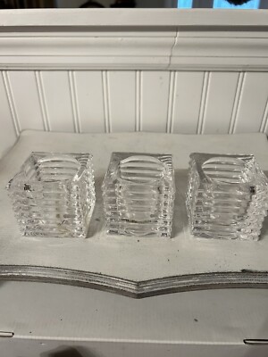 VTG Set Of 3 Studio Crystal Votive Candle Holders 2.25” Square. In Original Box-image