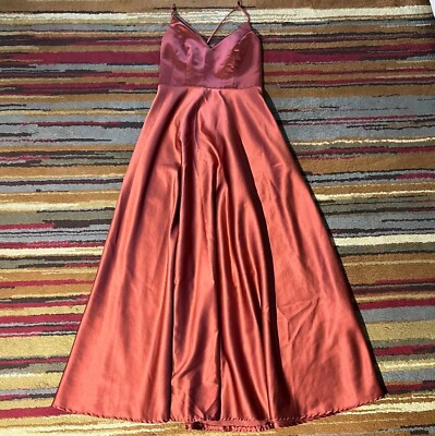 DB Studio Celebrate Formal Dress Women Size 6 Orange Satin Sleeveless Flowy Prom-image
