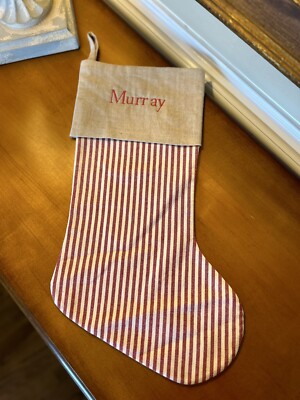 Pottery Barn Kids Ticking Stripe Christmas Stocking Mono “Murray” NWOT READ-image